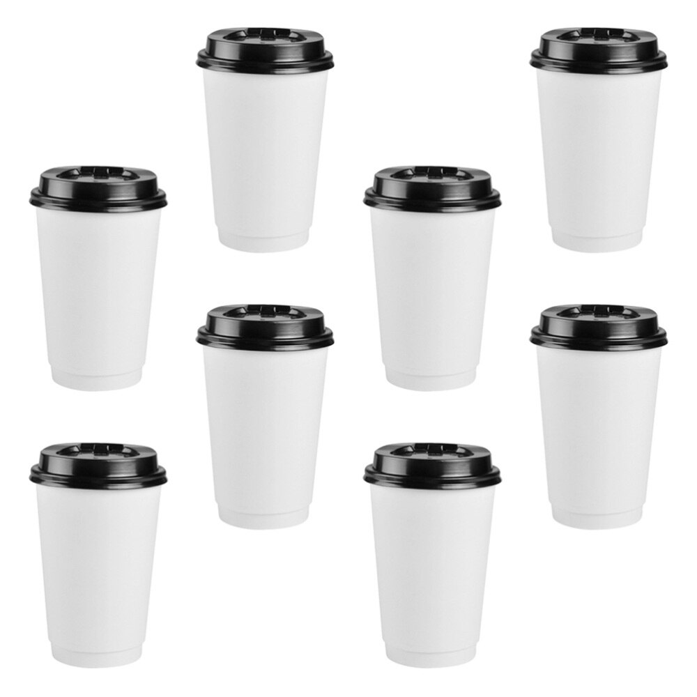 50 Stuks Wegwerp Koffie Kopjes Isolatie Takeaway Double-Layer Papier Cup Met Deksel (8Oz, 280Ml)