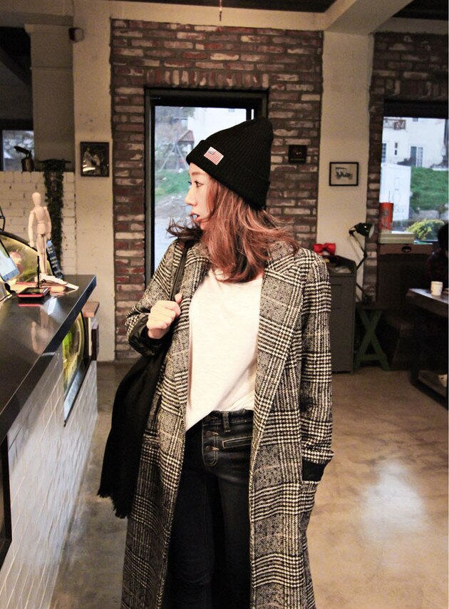 Smthma winter runway tweed wollen jas damesjas en casual rooster enkelrijs lange geruite jas abrigo mujer
