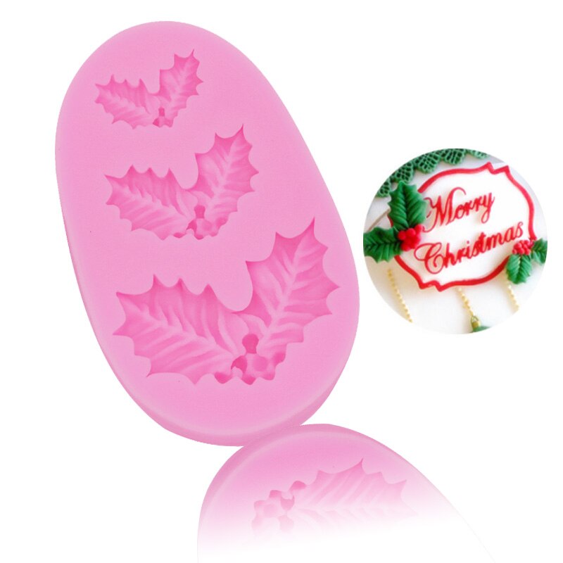 Carino di Zucchero Stampi in silicone Di Natale Agrifoglio Foglia Decorazione Della Torta Stampi per il Cioccolato di Argilla Zucchero FAI DA TE ah Preso