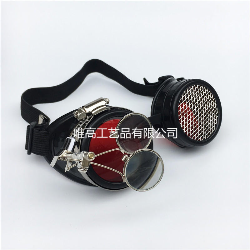 Steampunk gotische stijl spiegellens met vergrootglas decoratieve cosplay podium rekwisiet bril motorfiets: Rood