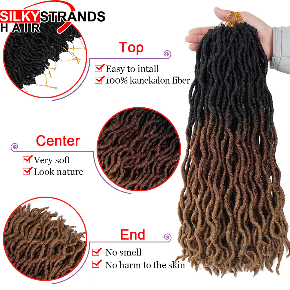 24 Strands Ombre Curly Faux Locs Crochet Hair Synthetic Kanekalon Dread Locs 20 Inch Senegalese Twist Hair Extensions for Women