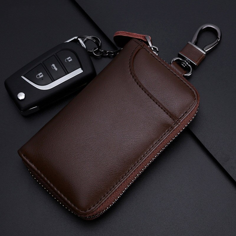 Porte-clés de voiture intelligent en cuir unisexe, dossier solide,  portefeuille en forme de sac à