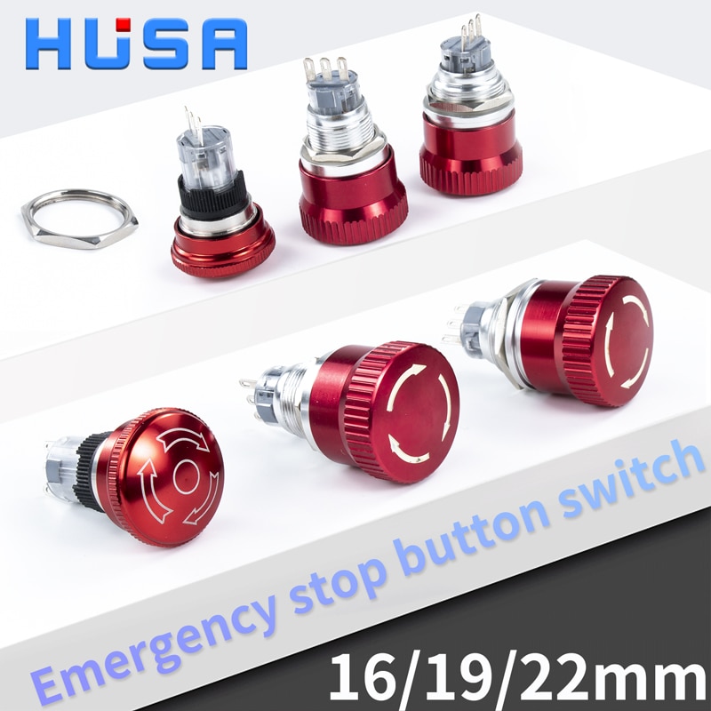 16mm 19mm 22mm metal emergency stop button switch stainless steel waterproof mushroom head Rotation reset Anti-slip thread