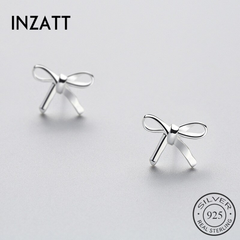 INZATT Romantic Geometric Hollow bow-knot Stud Earrings Real 925 Sterling Silver Fine Jewelry For Charm Women Anniversary