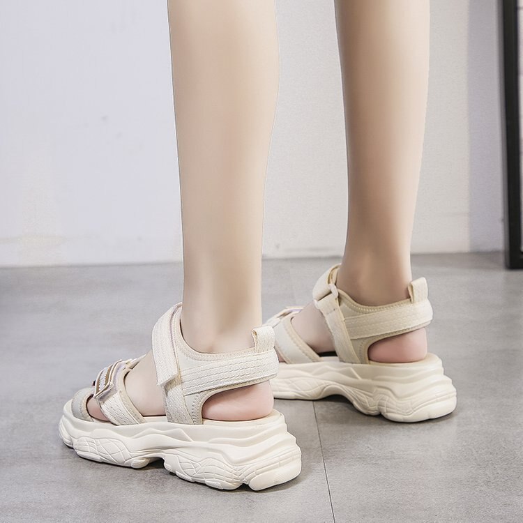 Fujin sandalen dames zomer klittenband dames slippers ademend mesh casual ondiep platform strand dames schoenen