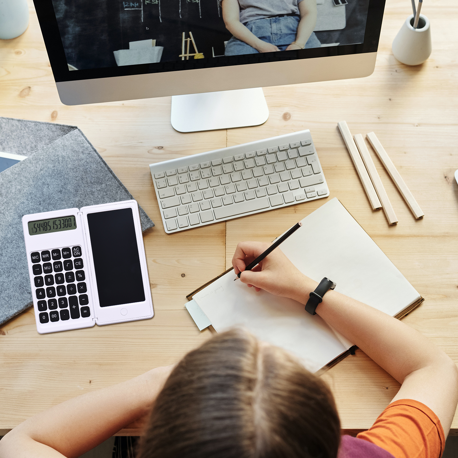 6 Inch LCD Writing Tablet Foldable Calculator Digital Drawing Pad 12 Digits Display with Stylus Pen Erase Button for School