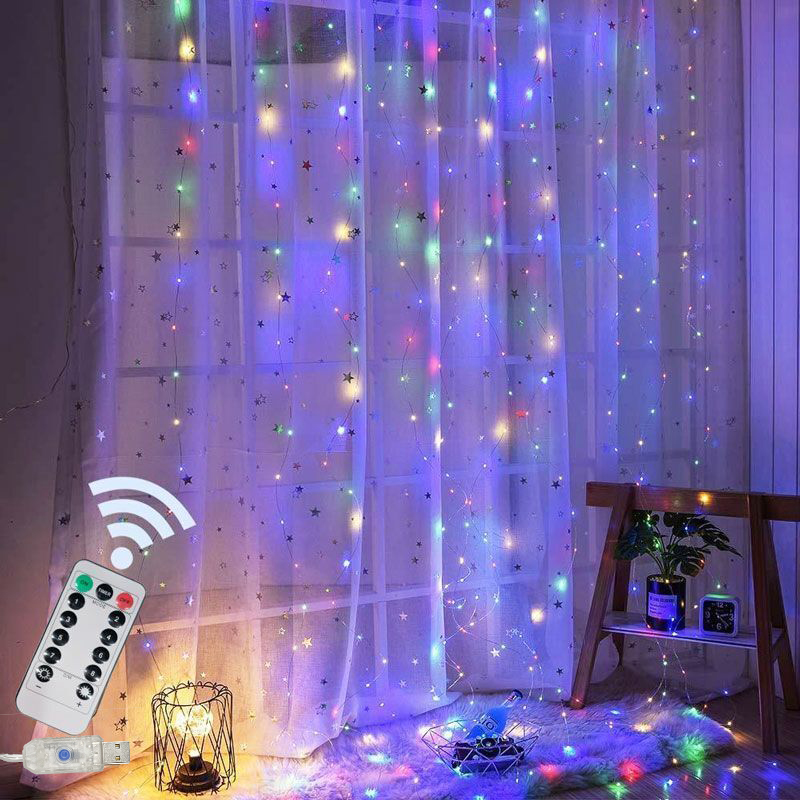 Guirnalda de luces de cortina USB, 8 modos de luz LED navideña para Año , dormitorio, vacaciones, boda, cumpleaños, decoración, luz nocturna de pared