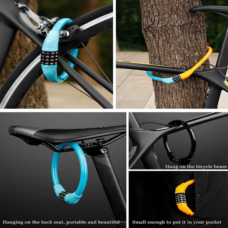 Mini Zinc Alloy PVC Soft Steel Security Bike Combinatiom Cable Scooter Lock Electric Mountain Road Password with Bicycle Bag