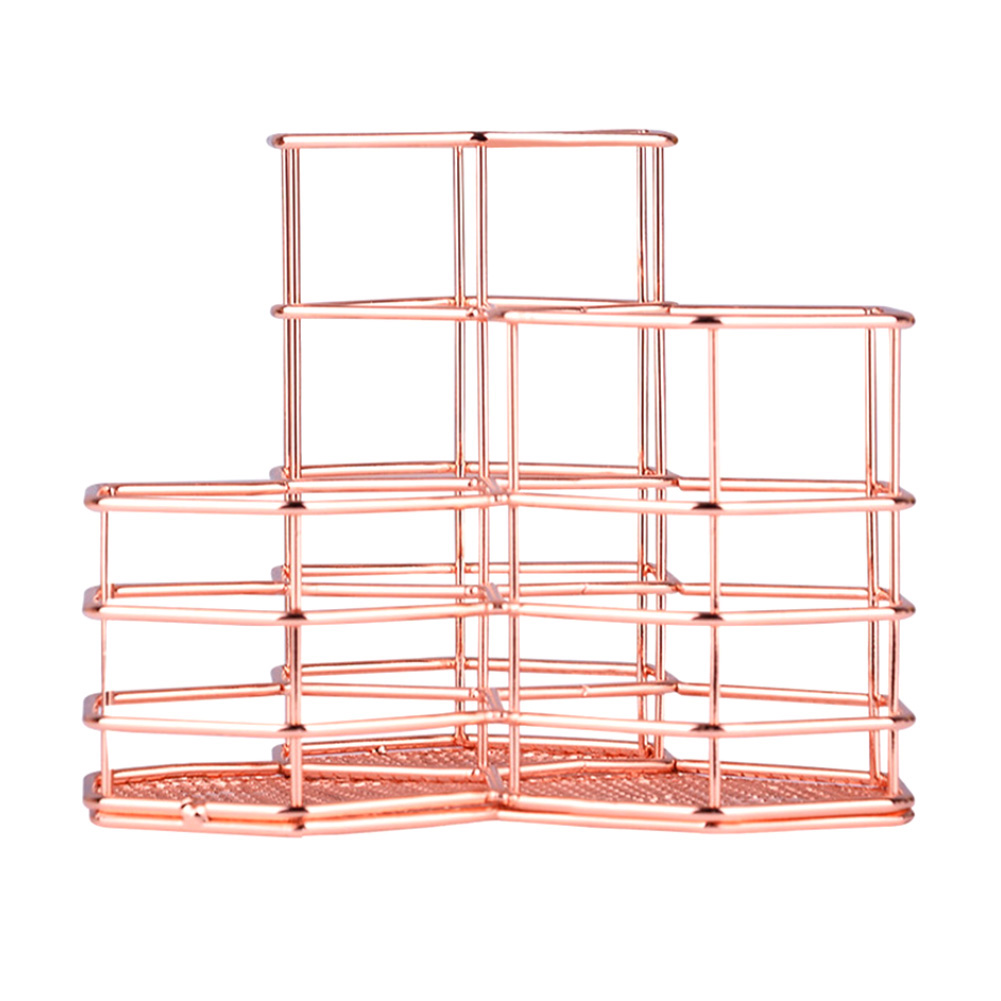 Lapicero Hexagonal duradero de escritorio, papelería, soporte hueco, jarrón de maquillaje, estantes para brochas, organizador de almacenamiento, contenedor de almacenamiento de artículos diversos para el hogar: Rose Gold