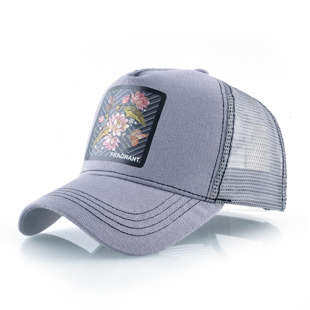 Justerbare baseball caps kvinner sommer pustende snapback pappa lue for menn patch baseball lue utendørs bomull netting lue: Grå blomst