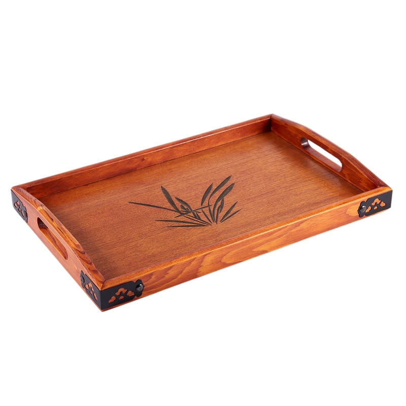 Meal Tea Drink Tray Wooden Breakfast Tea Tray with Handle Kitchen Catering Breakfast Service: Default Title
