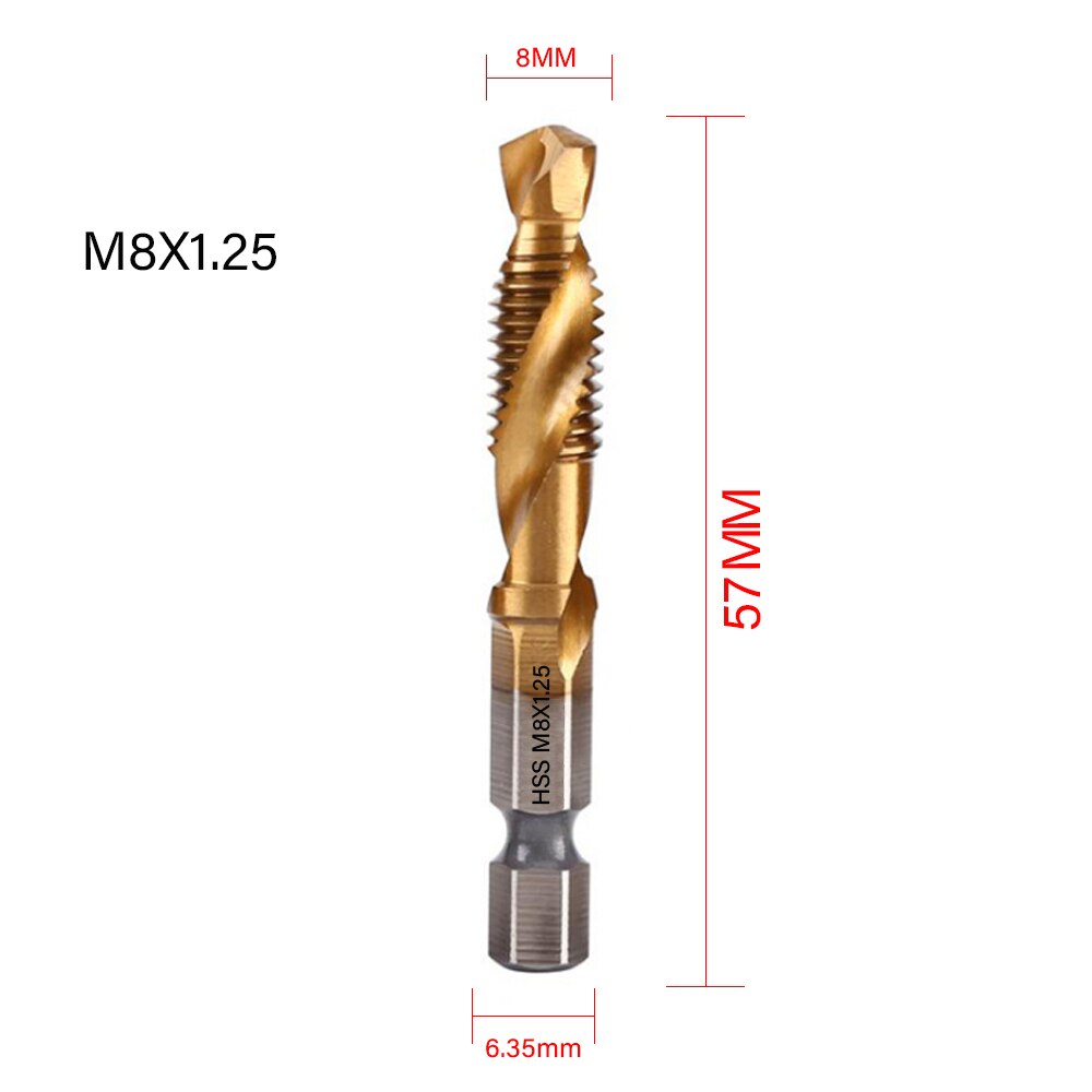 Titanium Plated Hex Shank HSS Screw Thread Metric Tap Drill Bits Screw Machine Compound M3 M4 M5 M6 M8 M10 Hand Tools: ZT22-1PCS Golden-E