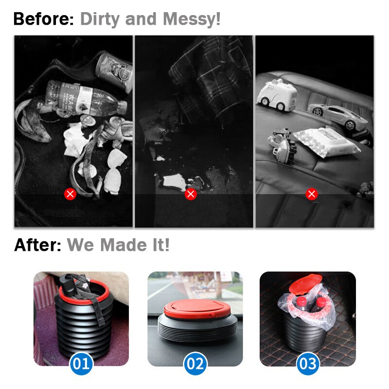 Direct Wind car trash bin garbage can car wash telescopic bucket folding trash organizer garbage holder Universal Black