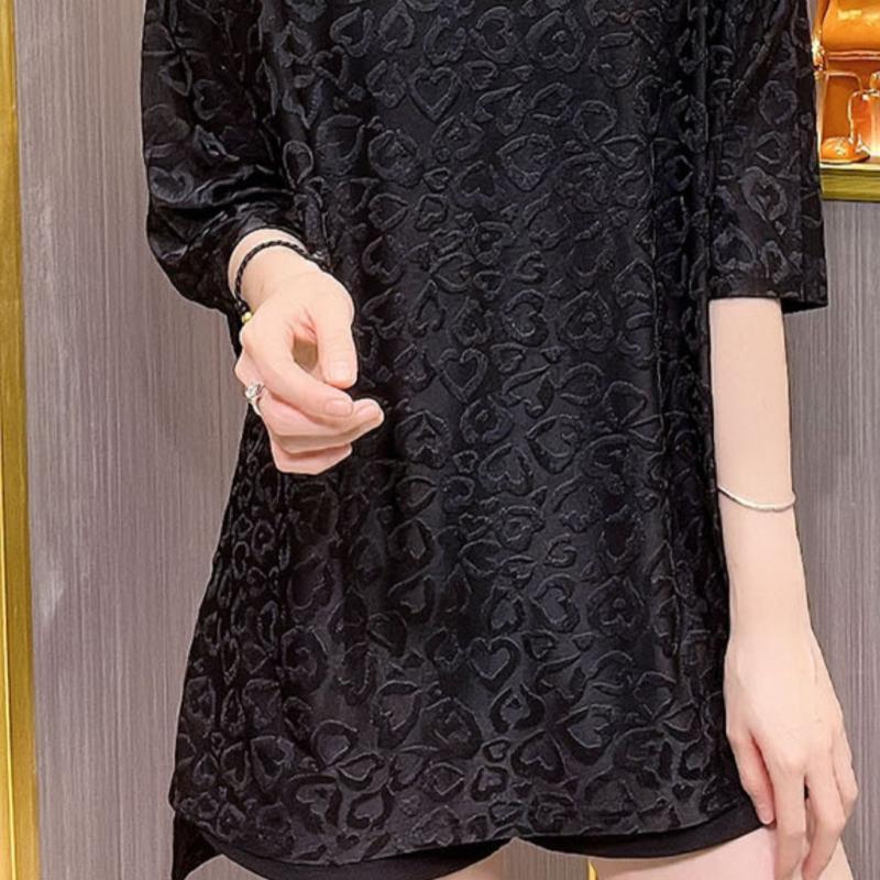 2023 Zomer Mode V-Hals Jacquard Geweven T-Shirts Met Korte Mouwen Dames Losse Casual Doorlatende Halflange Pullovers