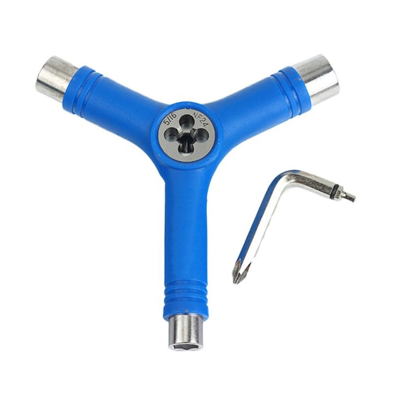 Universal tudo-em-um rolo skate chave reparação ferramenta forma y acessório multifuncional portátil com l tipo chave: Azul