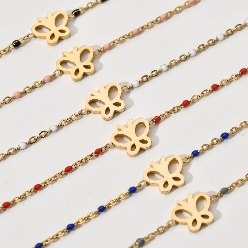 Zmzy eenvoudige ketting, schattige vlinderarmbanden en bangles voor vrouwen, roestvrijstalen trouwsieraden, pulseira