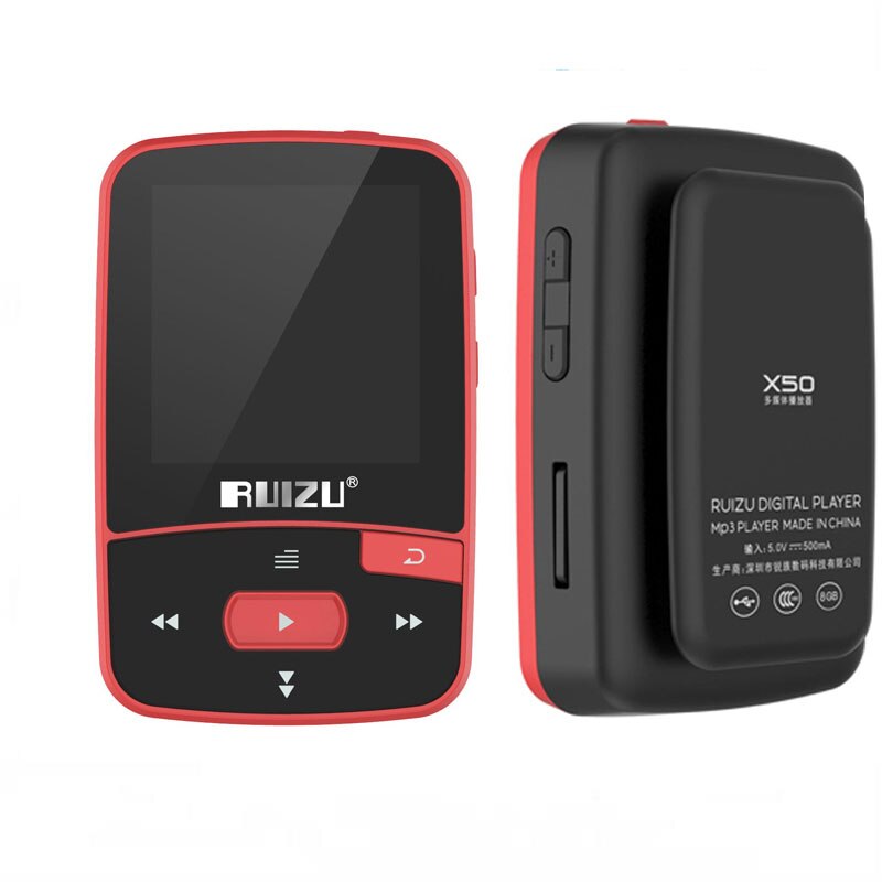 RUIZU X50 Sport Bluetooth MP3 player 8GB mini clip, with screen support FM, recording, e-book, clock, pedometer, SD card, clip