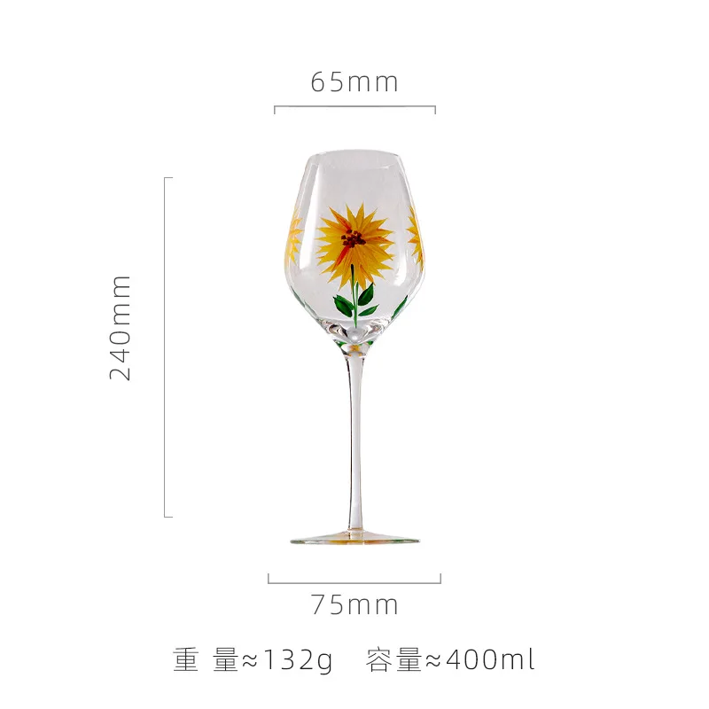 Copas de champán Vintage, copa pintada a mano, girasol, tulipán, flamenco, rosa, patrón, copa de vino tinto, Bar en casa, restaurante, copa de cristal: Rojo