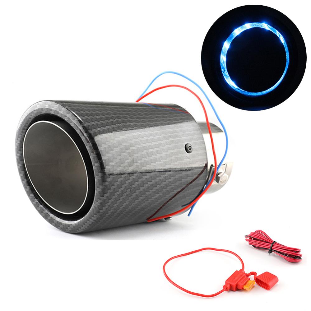 Universal 63-65Mm Carbon Fiber Auto Uitlaat Systemen Uitlaat Tail Pipe Tip Met Rood/Blauw Led Licht decoratie Auto Accessoires: D