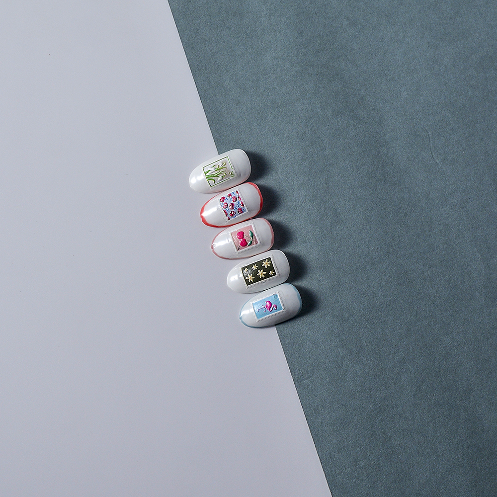 Autocollant pour ongles, de timbres post-poste, curseur adhésif, fournitures de décoration texturées gravées, FEB-505