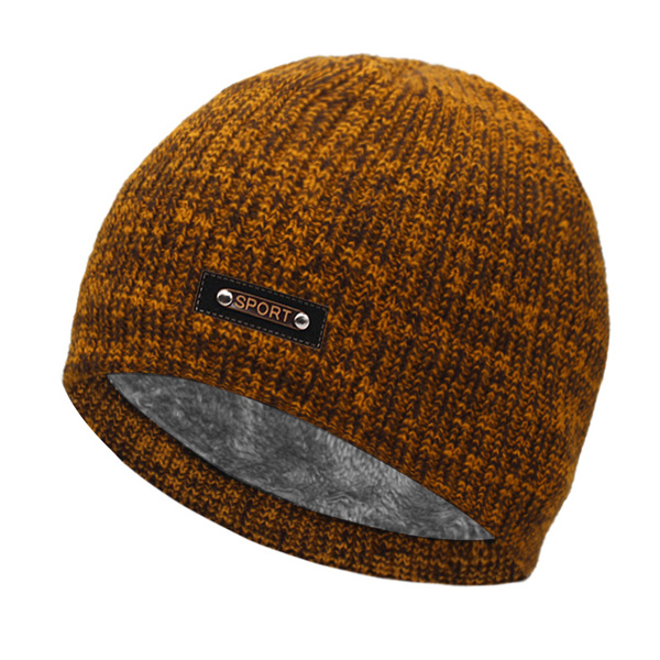 Strikket lue menn vinter luer til kvinner lue lue lue pels skullies luer шапка мужская hodeskalle gorro panser caps mann: Gul
