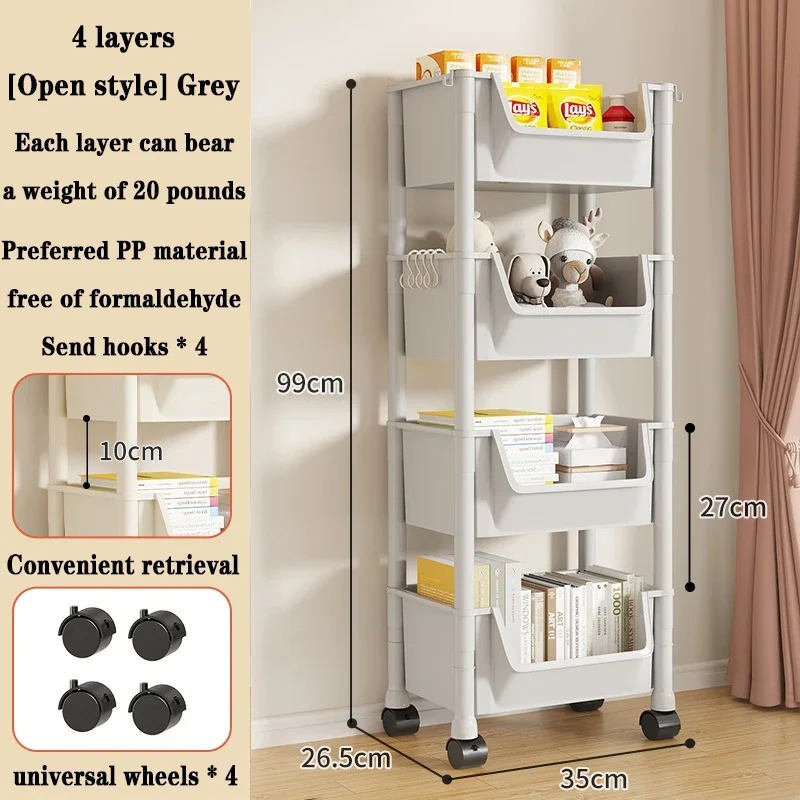 Trolley Boekenplank Verplaatsbare Boekenplank Mobiele Keuken Opbergrek Multi-Layer Opslag Shelve Met Wielen Snackkar Opbergrek: YELLOW