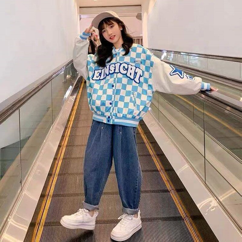 Ropa para Niñas, chaqueta de uniforme de béisbol verde Retro americano, chaqueta holgada de tendencia para niñas de 6, 8, 10, 12 y 14 años, ropa para primavera y otoño: Azul cielo / 5