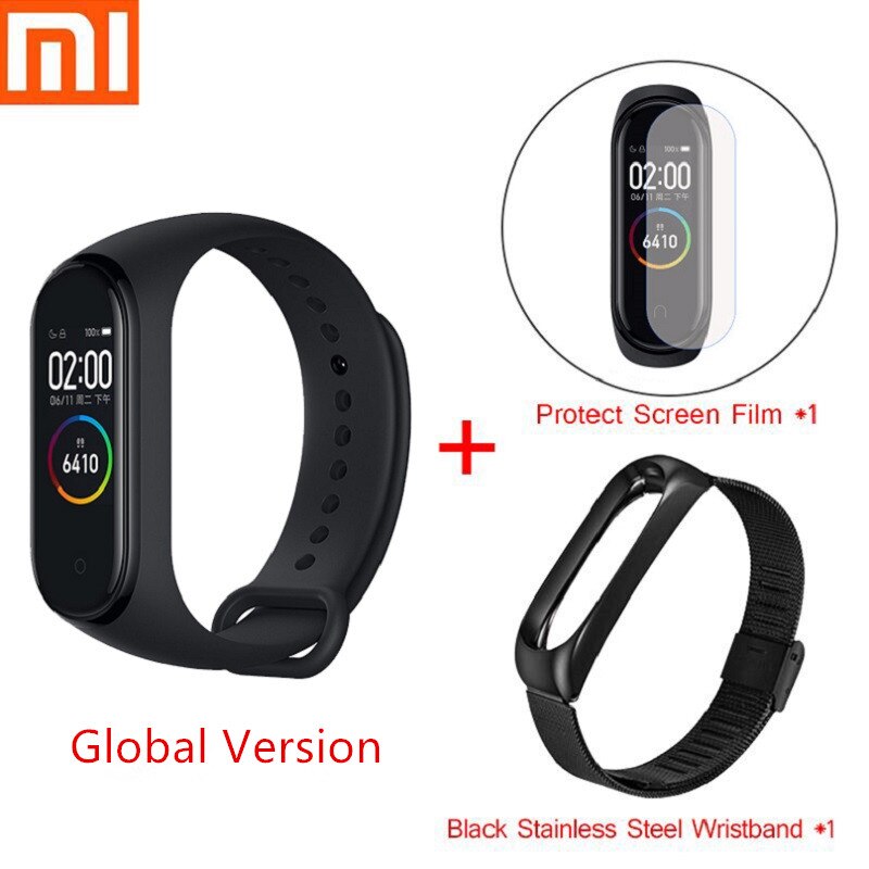 Versione globale Xiaomi Mi Band 4 Smart Bracelet impermeabile Fitness Tracker Sport Smart Band schermo AMOLED Bluetooth smartband: Global S Black Set