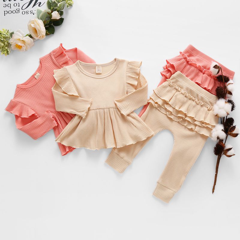 Ragazze 2pcs Autunno 6M-4T Del Bambino Della Ragazza Dei Bambini Del Manicotto Lungo Set O-Collo Del Cotone delle Magliette E Camicette E pantaloni Del Bambino Del Bambino Vestiti Della Ragazza di Inverno