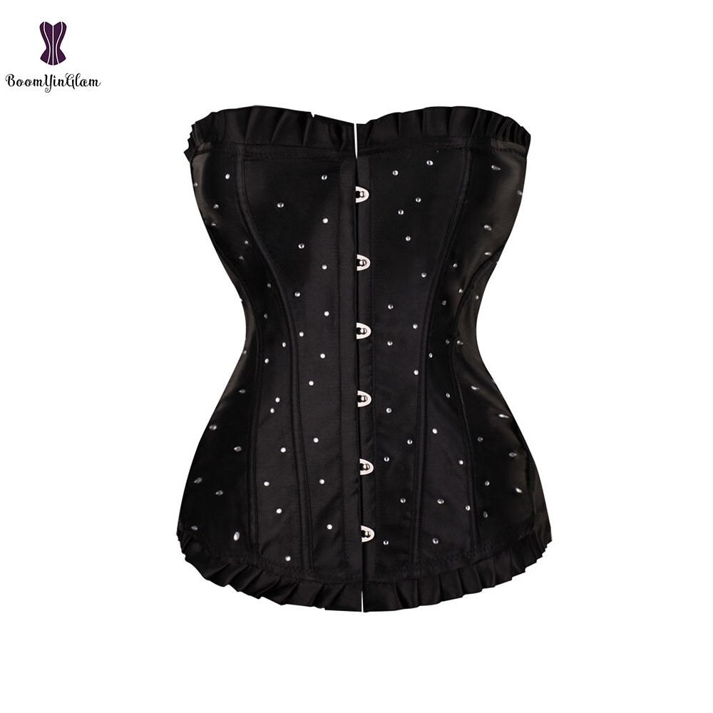Satin Corset pas cher prix Bustier Droshipping surbuste Korsett pour les femmes grande taille gothique Gorset à lacets Korset Outwear: black / S