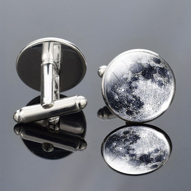 1 paar Full Moon Galaxy Planeet Manchetknopen Suits Shirt Manchetknopen Verzilverde Manchetknopen voor Mannen Wedding Manchet Accessoires