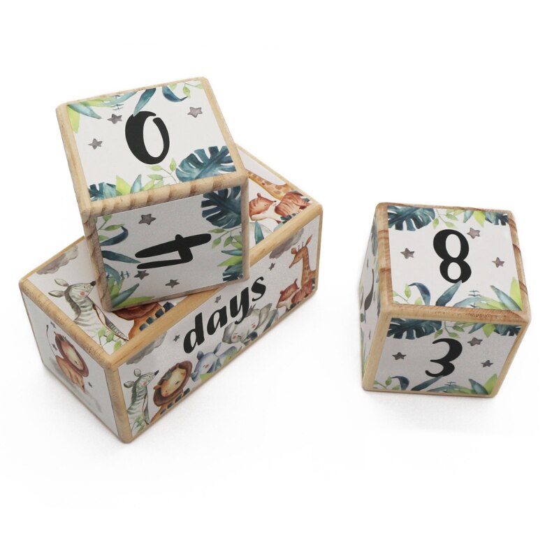 Foto conmemorativa mensual de bloques de madera para bebé, Mes de fotos, Sticke 24BE