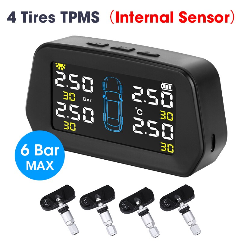 Jansite Tpms 5 Banden Alarm Bandenspanning Sensoren Monitoring Systeem Groot Scherm Solar Power Auto Beveiliging Bandenspanning Controle: 4 internal sensors