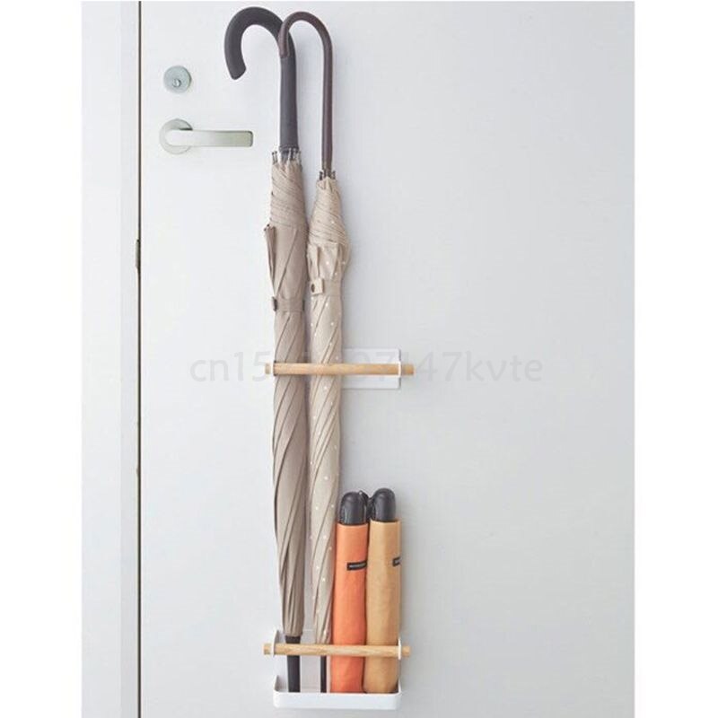 2pcs/set Nordic Style Iron Wood Magnet Storage Rack Wall Mounted Umbrella Stand