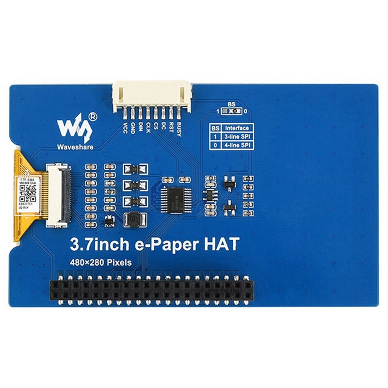 Waveshare 3.7Inch E-Ink Display HAT for Raspberry Pi 480x280 Black and White Color 4 Grey Scales SPI Communication Interface