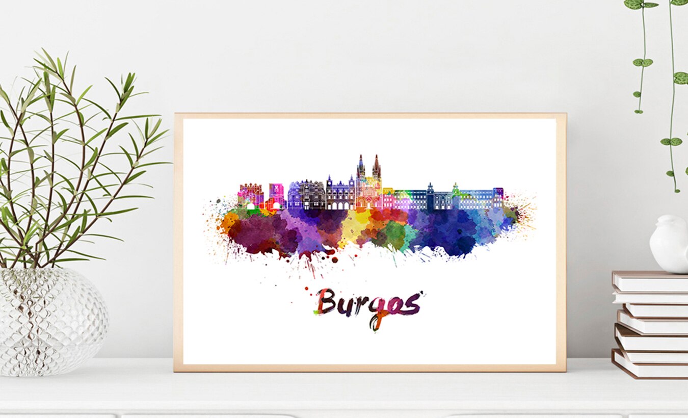 Burgos Skyline Poster-Cartel Lámina Artistica decoración Hogar Monumentos Ciudad - Cartel de arte de Pared Viajes Paisajes