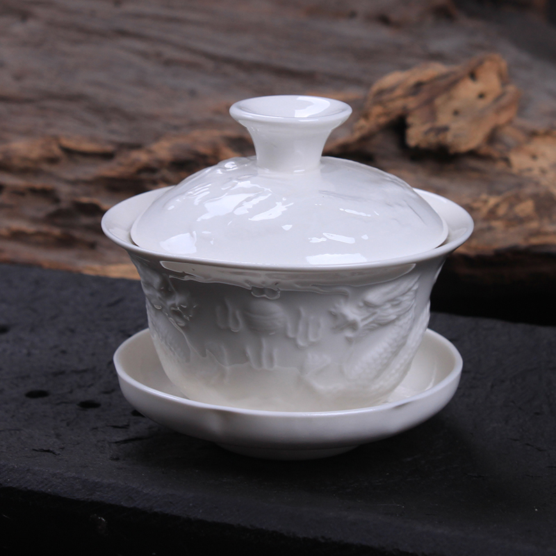 [storhet] relief drake vit porslin gaiwan 100ml kinesisk ceremoni gaiwan teterrin keramik