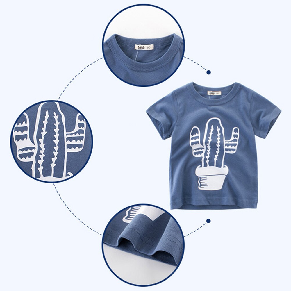 Kid Jongen Kleding Jongen Zomer Top Korte Mouwen Cartoon Leuke Cactus Patroon Wilde Mode Top Kleding 1-10T
