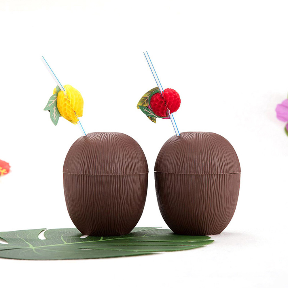 12 unids/lote vaso de plástico para beber ananá Coco, copas para de verano, zumo, con pajitas para decoración de hawaiana Tropical Luau
