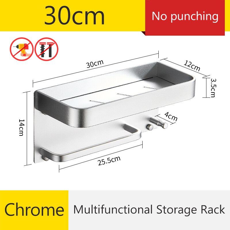 Badeværelse sort badekar hylder hylde arrangør sømfri shampoo holder køkkenhylde med rack  el531: Krom 30cm