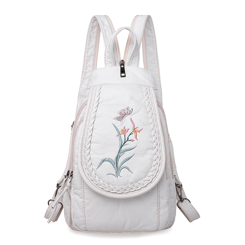 Mochila feminina de couro para mulher e menina, bolsa de ombro feminina de alta qualidade feita em couro macio, ideal para viagens e escola de 2019 nova varal: white style2