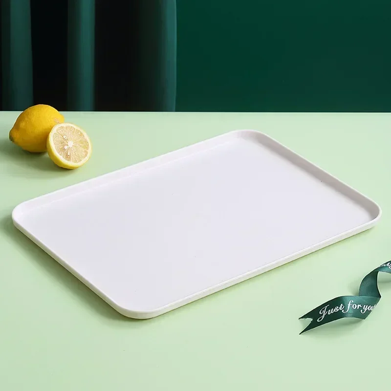 Wheat Straw Fruit Salad Tray Rectangular Dim Sum Dessert Fruit Plate Barbecue Skewers Large Capacity Tray Square Fast Food Trays: Red / 6 Inches