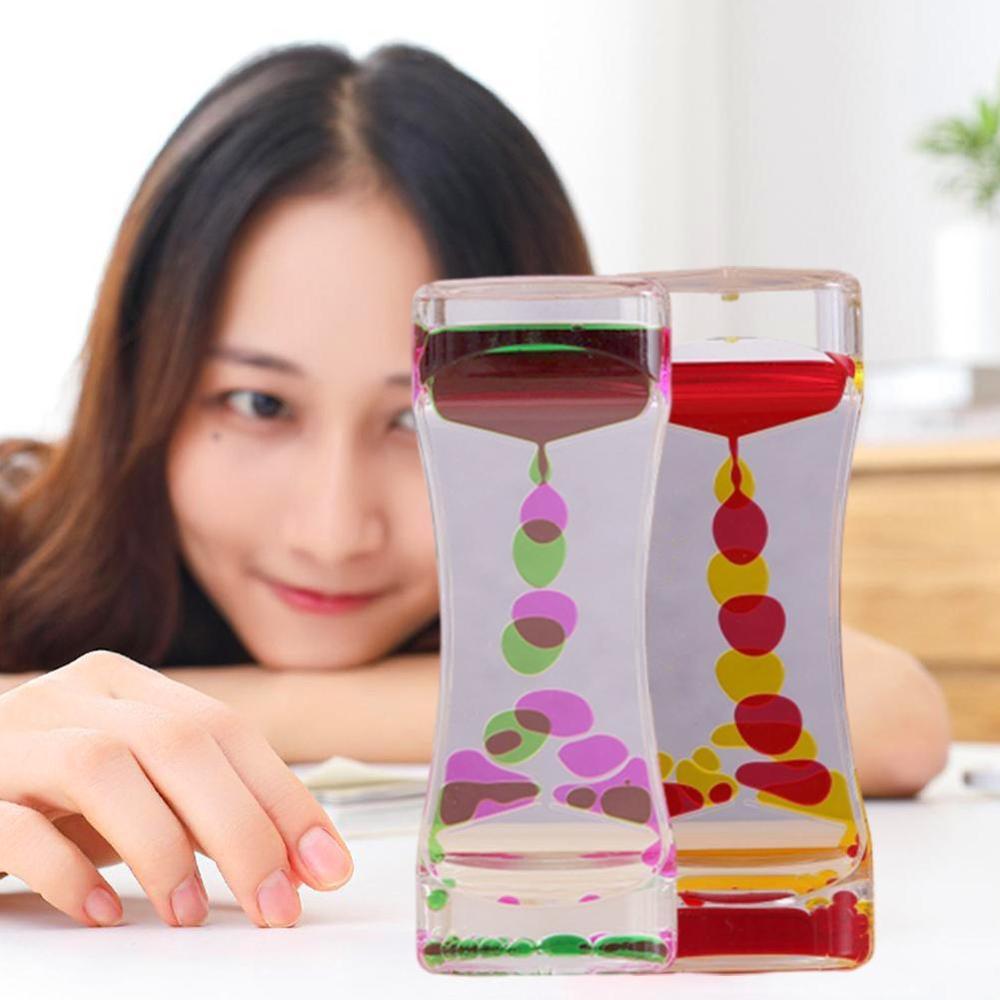 Dubbele kleur zand zandloper drijvende olie vloeistof visueel speelgoed decoratie beweging bureau timer klok glas acryl huis ornament  a9 u 3