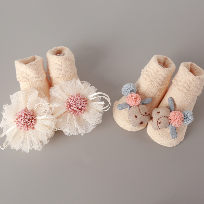 2 paar/einstellen neugeborenen-babysocken aus baumwolle, Karikatur-motiv, rutschfest, herbst-Winter-prinzessinnenblumen-socken für kleinkinder und mädchen 0-2y