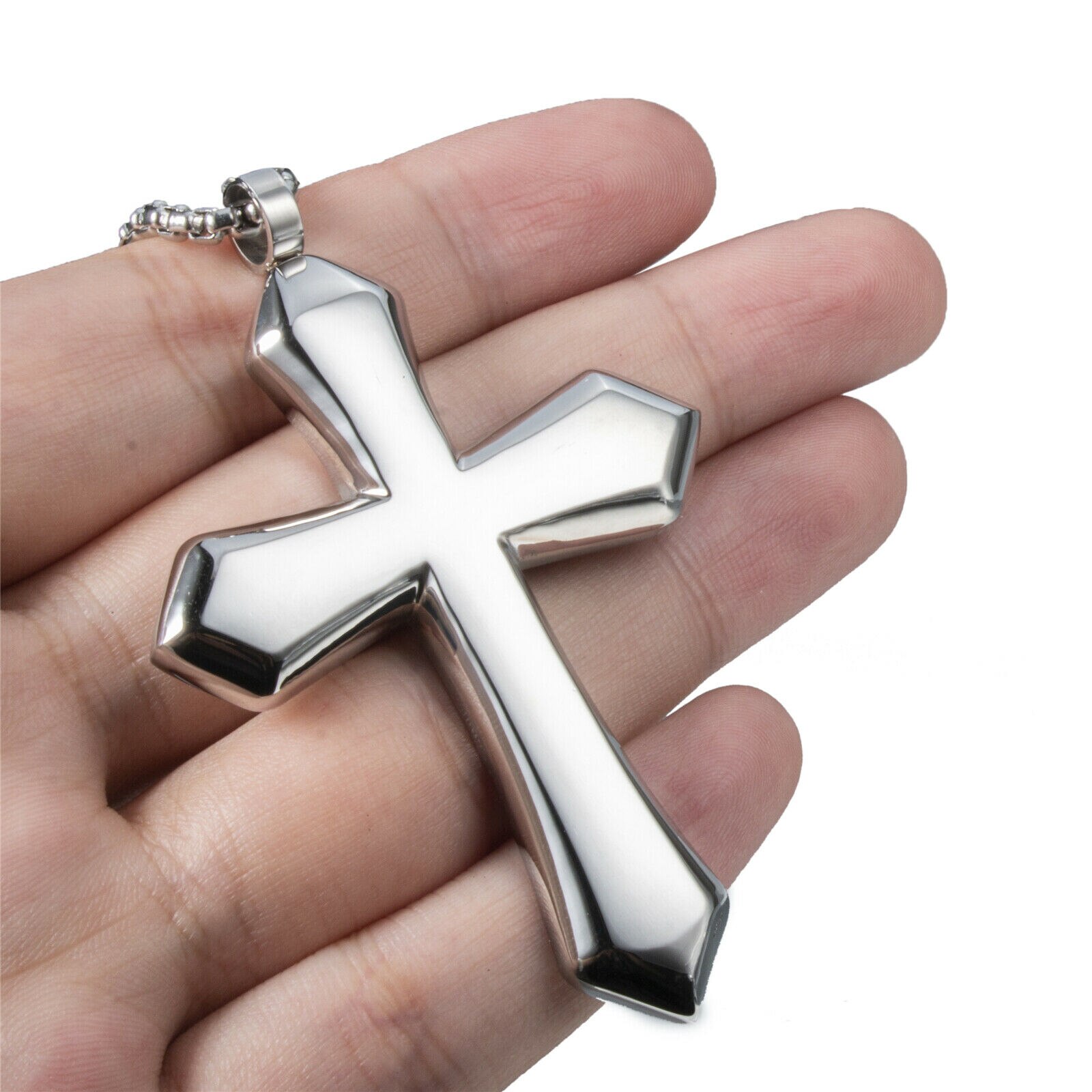Large Men&#39;s Silver/Gold Cross Solid 316L Stainless Steel Pendant Necklace Chain