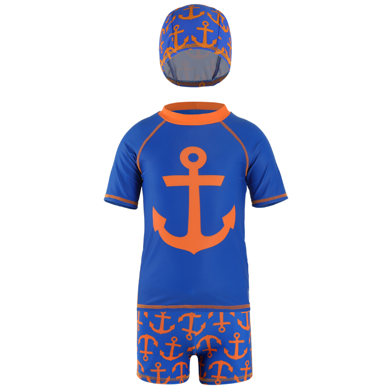 Cute Boy 2pcs Swimweat with a cap Children Kids Cartoon Swimsuit Boy Bathing Suit For 2-16Year Old