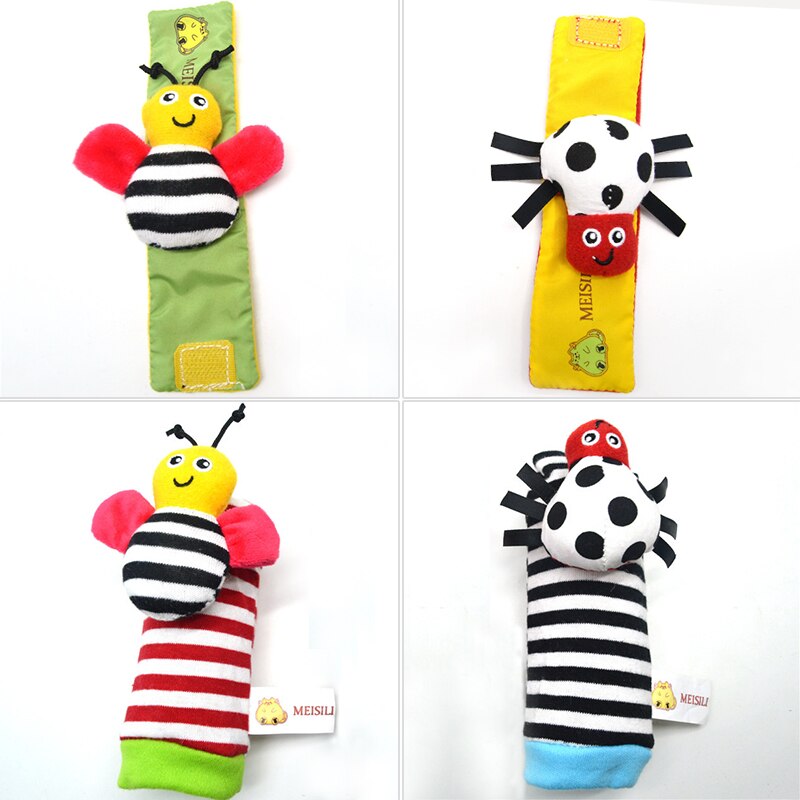 4 Stuks = 2 Stuks Taille + 2 Stuks Sokken Baby Baby Kids Sokken Rammelaar Speelgoed Pols Rammelaar En Voet sokken 0 ~ 12 Maanden