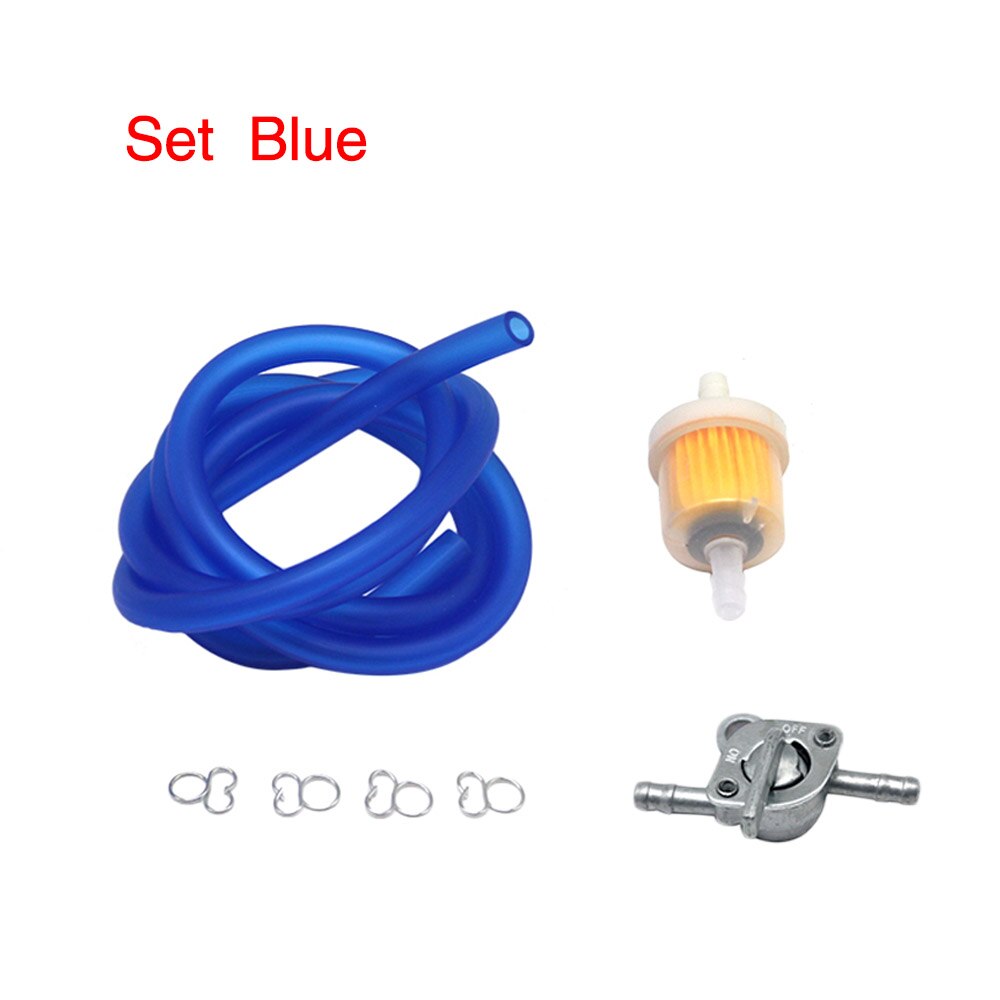 ZSDTRP-Válvulas de grifo de combustible de gasolina de 6mm, interruptor de encendido/apagado + Tubo de aceite + filtro de aceite, llave de purga en línea, Pit Dirt Quad Bike, motocicleta, ATV, Scooter: blue set