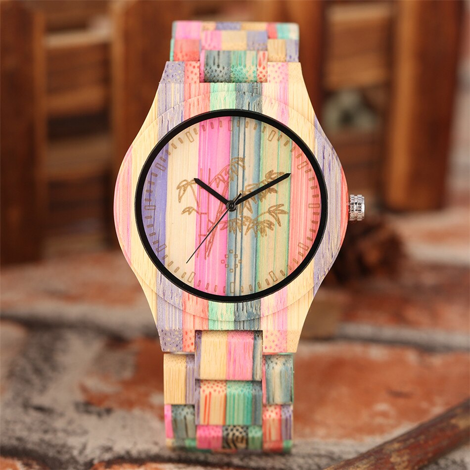 Farverige bambus træ ure kvarts naturlige bambus armbåndsur armbåndsur folde lås elskere ure