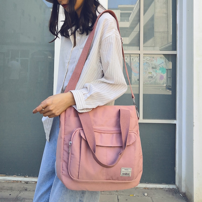 Mulher de moda saco de ombro de náilon multi-função casual tote à prova dwaterproof água macio carta saco do mensageiro sólido zíper bolsa feminina sac